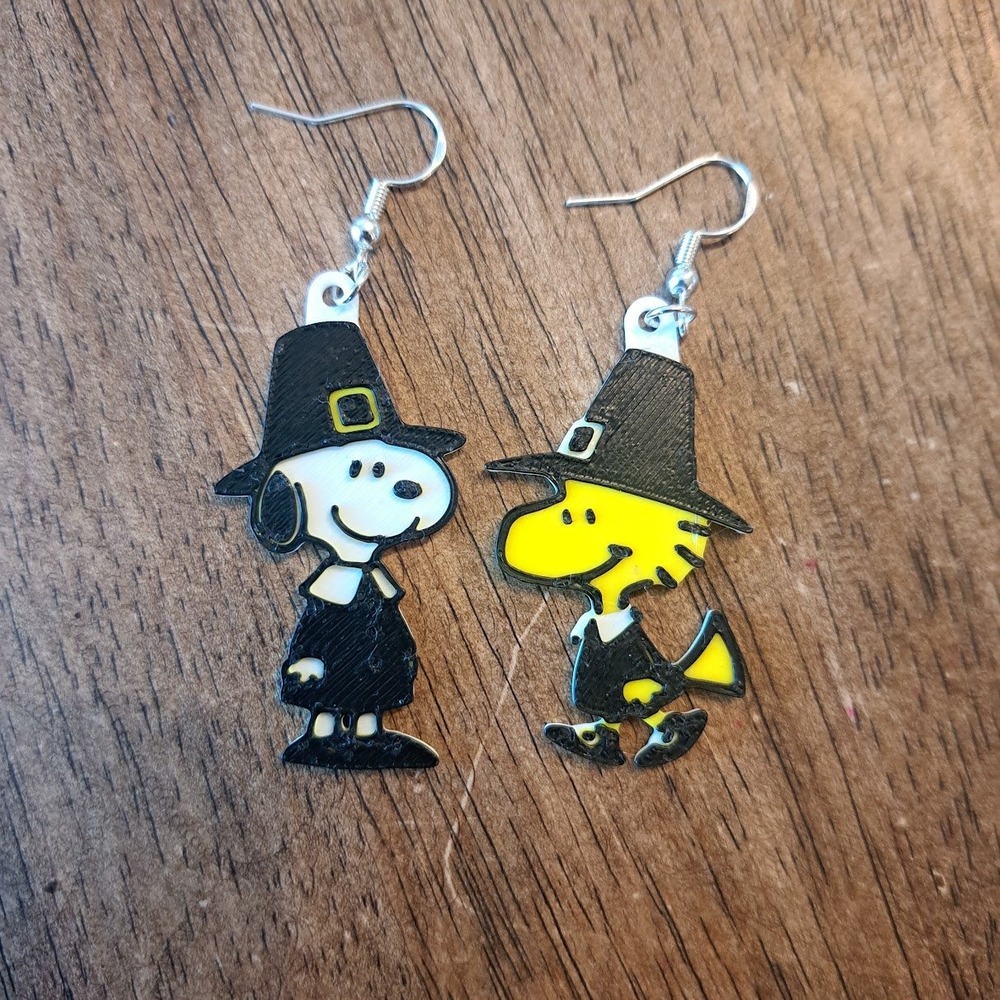 Snoopy Woodstock Pilgrim Earrings Thanksgiving Peanuts Holiday Jewelry Dangle